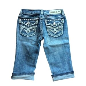 Miss Chic USA Bling Pocket Blue Denim Bermuda Shorts White  Top Stitching W28
